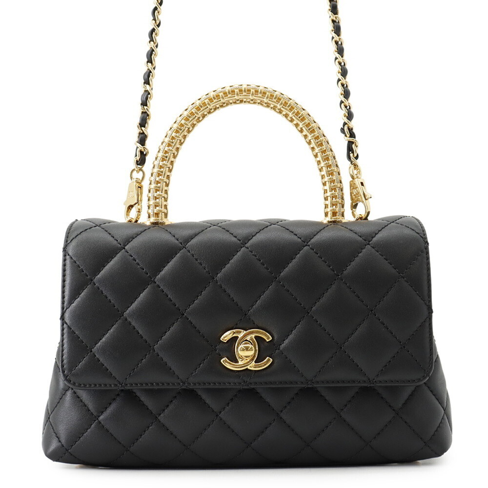 Chanel Matelassé handbag, Coco Mark, Handle, Lambskin, A92990, CHANEL 2-way s...